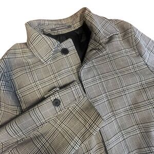 H&M Man Glen Plaid Car Coat Mens 38R Black White Tan Check Overcoat Jacket 38R